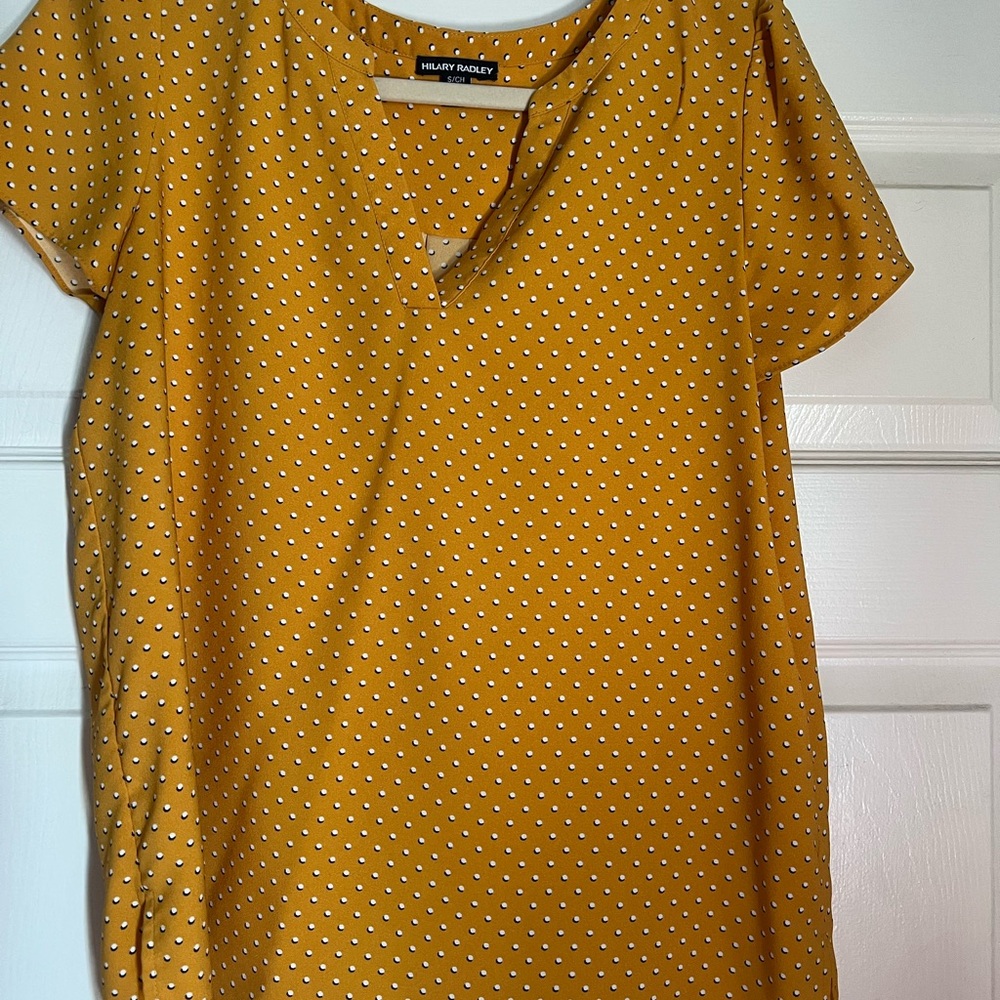 Hilary Radley Mustard Polka Dot Blouse